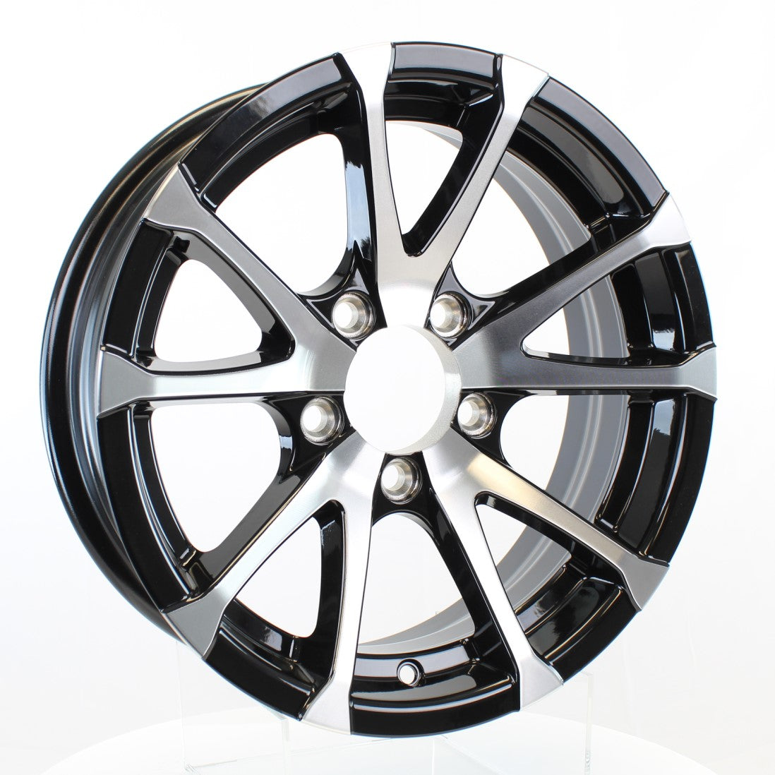 Aluminum Trailer Wheel 15X6 15 Inch Rim Black and Machined 5 Lug