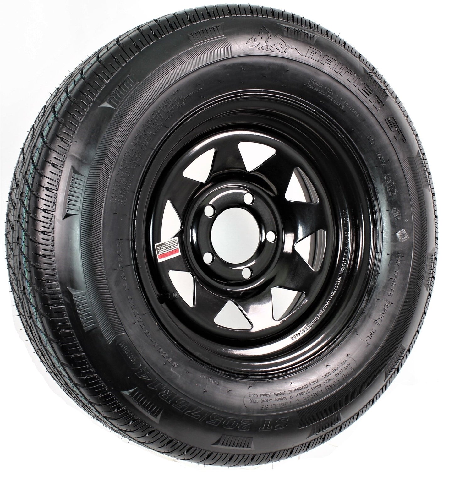 Mounted Trailer Tire and Rim ST205/75R14 LRC 14X5.5 5-4.5 Black Spoke Wheel