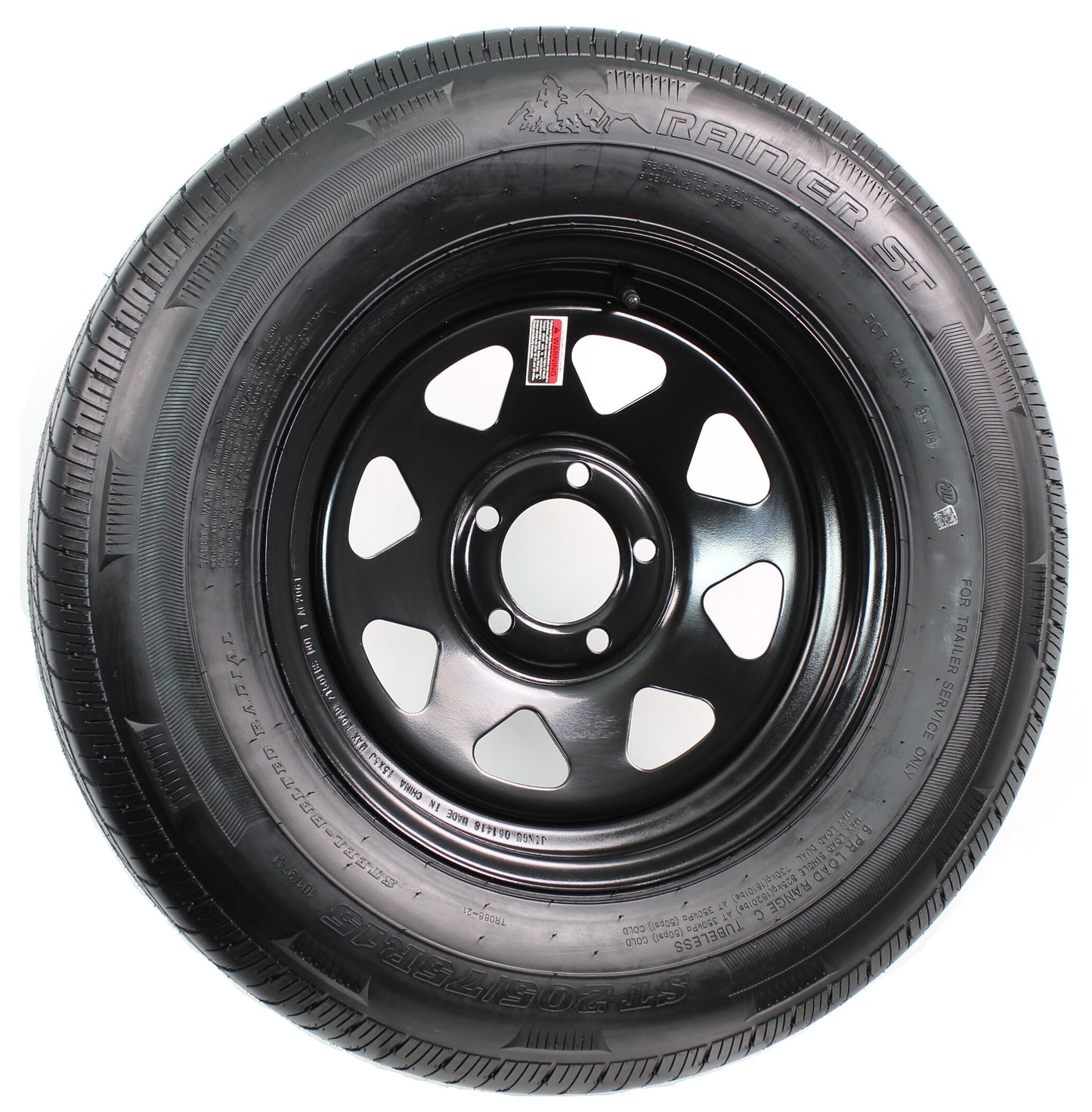 Radial Trailer Tire and Rim ST205/75R15 LRD 15X5 5-4.5 Black Spoke Wheel