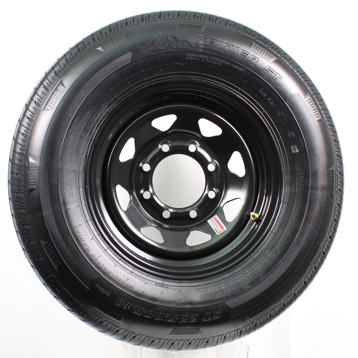 Rainier Trailer Tire and Rim ST235/80R16 LRE 16X6 8-6.5 Black Spoke Wheel 4.90Pd