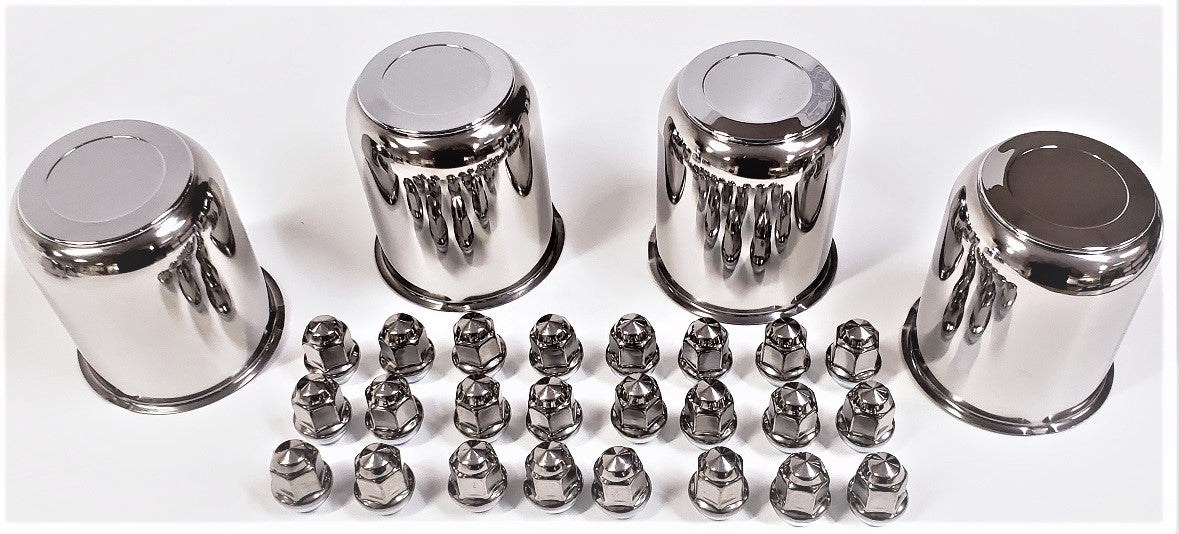 4 Trailer Wheel Lug and Cap Sets - Stainless Hub Cover 24 SS Lugs 3.75in. Center
