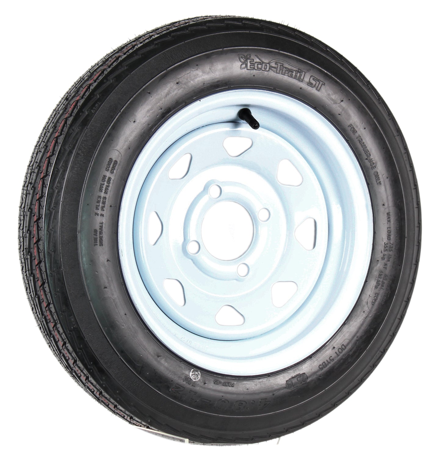 Trailer Tire On Rim 4.80-12 480-12 4.80 X 12 12 in. LRB 4 Lug Wheel White Spoke