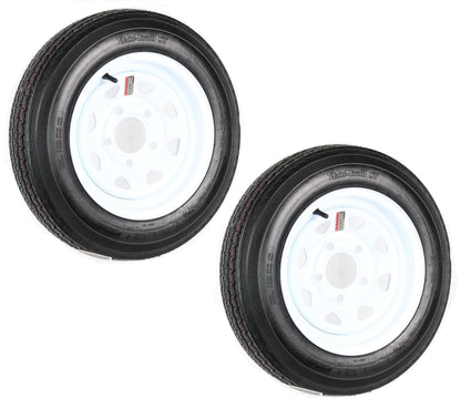 2-Pk Trailer Tire On Rim 480-12 4.80-12 12 LRB 5 Hole White Spoke Wheel Stripe