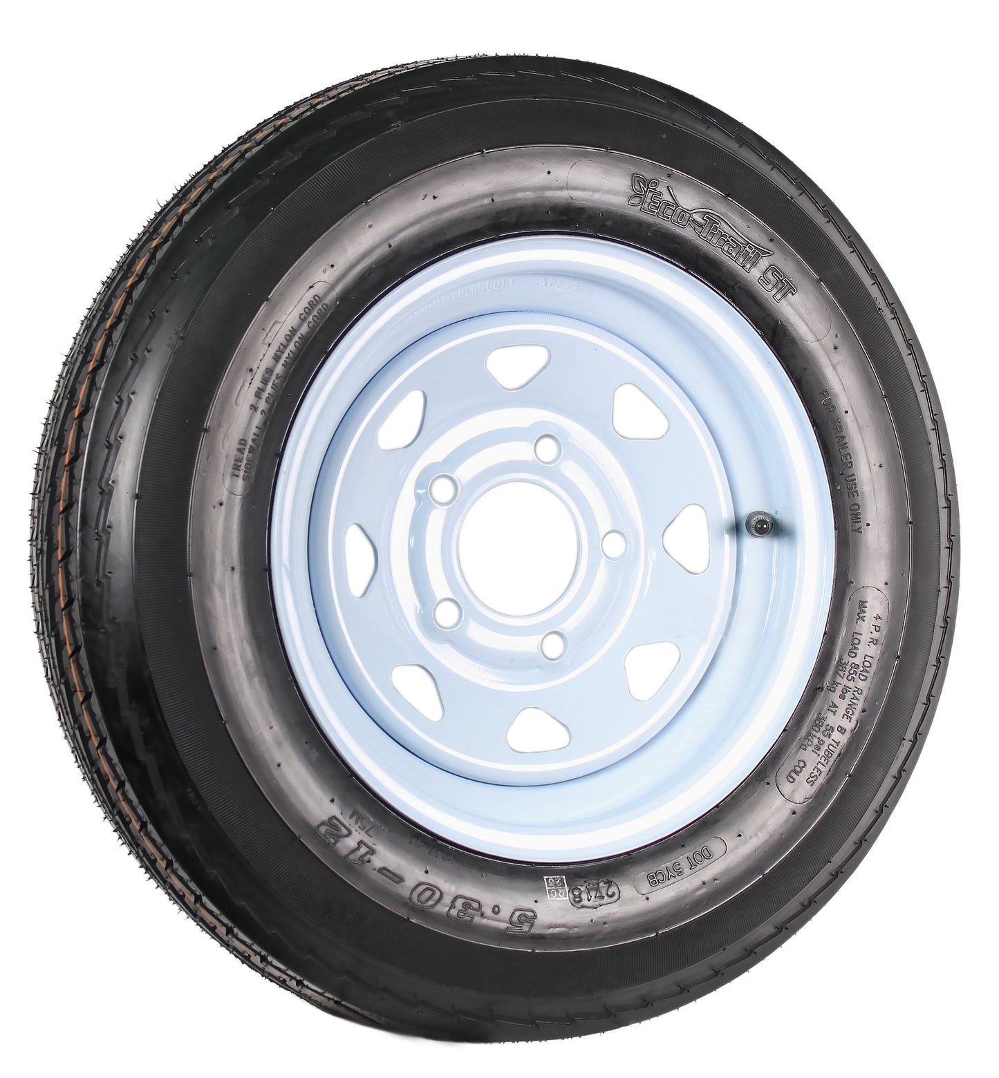 Trailer Tire On Rim 5.30-12 530-12 5.30 X 12 12 in. 5 Lug Hole Wheel White Spoke