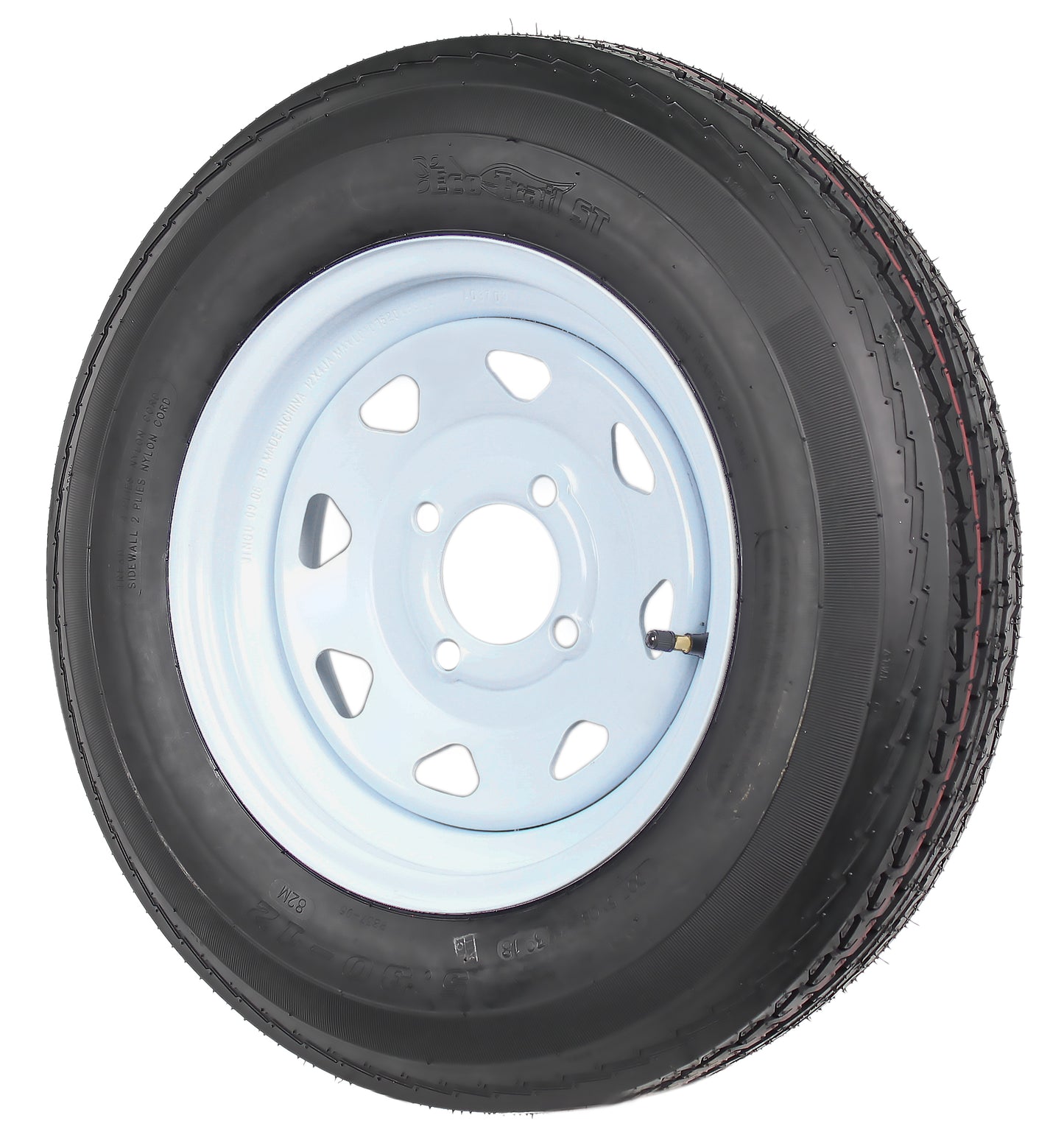 Trailer Tire On White Rim 530-12 5.30-12 5.30 x 12 Load C 4 Lug 12 x 4 Wheel