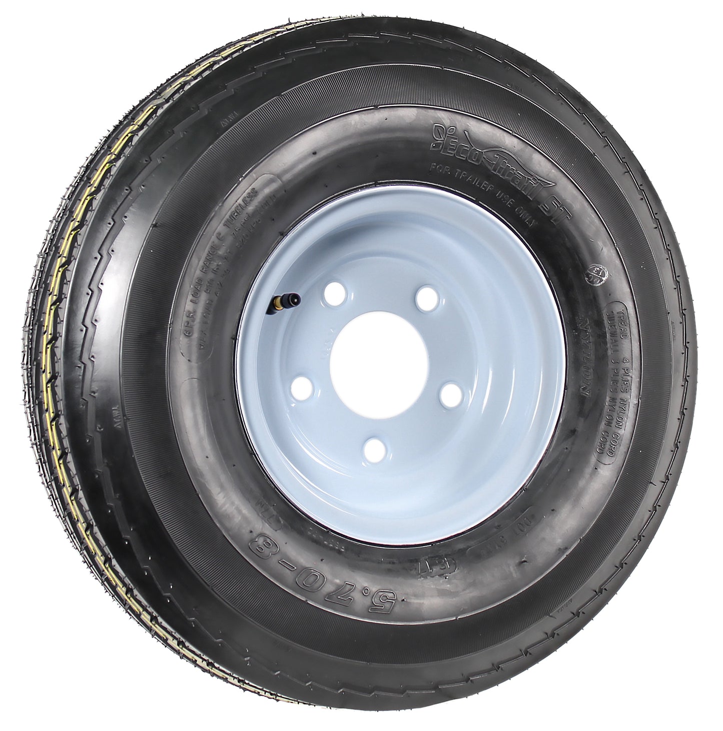 Trailer Tire On Rim 5.70-8 570-8 5.70 X 8 8 in. LRB 5 Lug Hole Bolt Wheel White