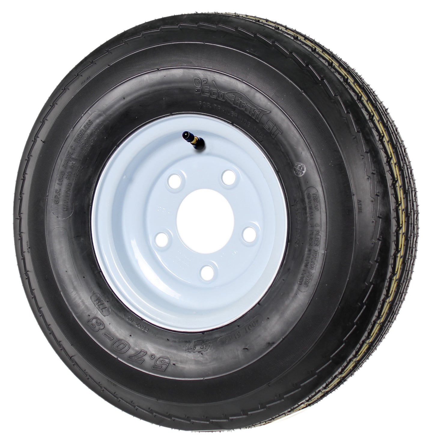 Trailer Tire On Rim 5.70-8 570-8 5.70 X 8 8 in. LRB 5 Lug Hole Bolt Wheel White