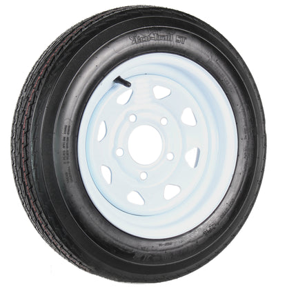 2-Pk Trailer Tire On Rim 480-12 4.80-12 12 LRB 5 Hole White Spoke Wheel Stripe