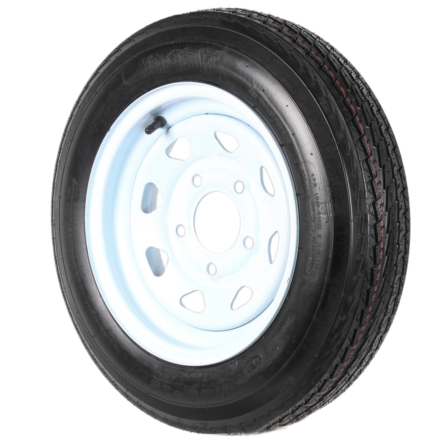 HD Trailer Tire On Rim 4.80-12 480-12 4.80 X 12 Load C 5Lug Wheel White Spoke