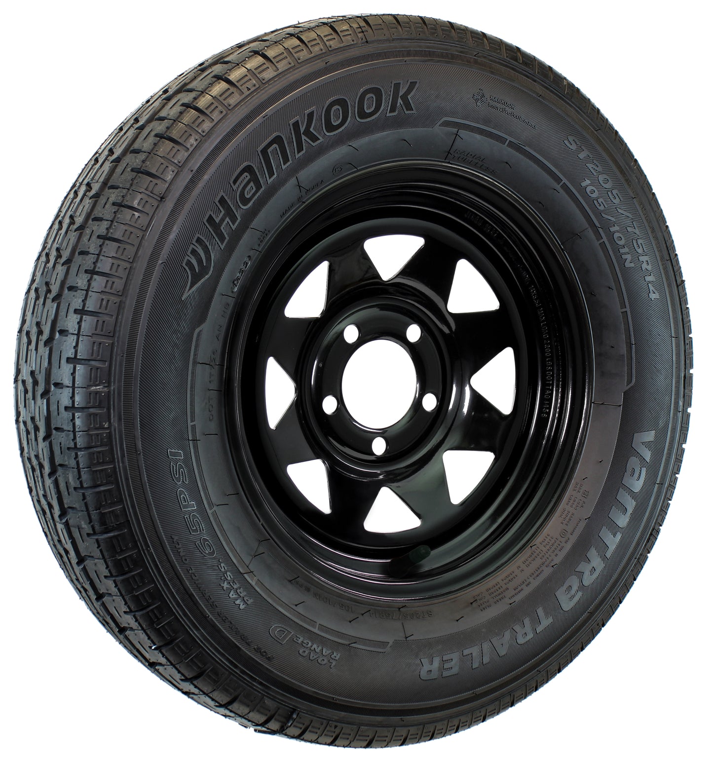 Hankook ST205/75R14 Trailer Tire On Black Spoke eCustomrim 5 Lug Wheel LRD