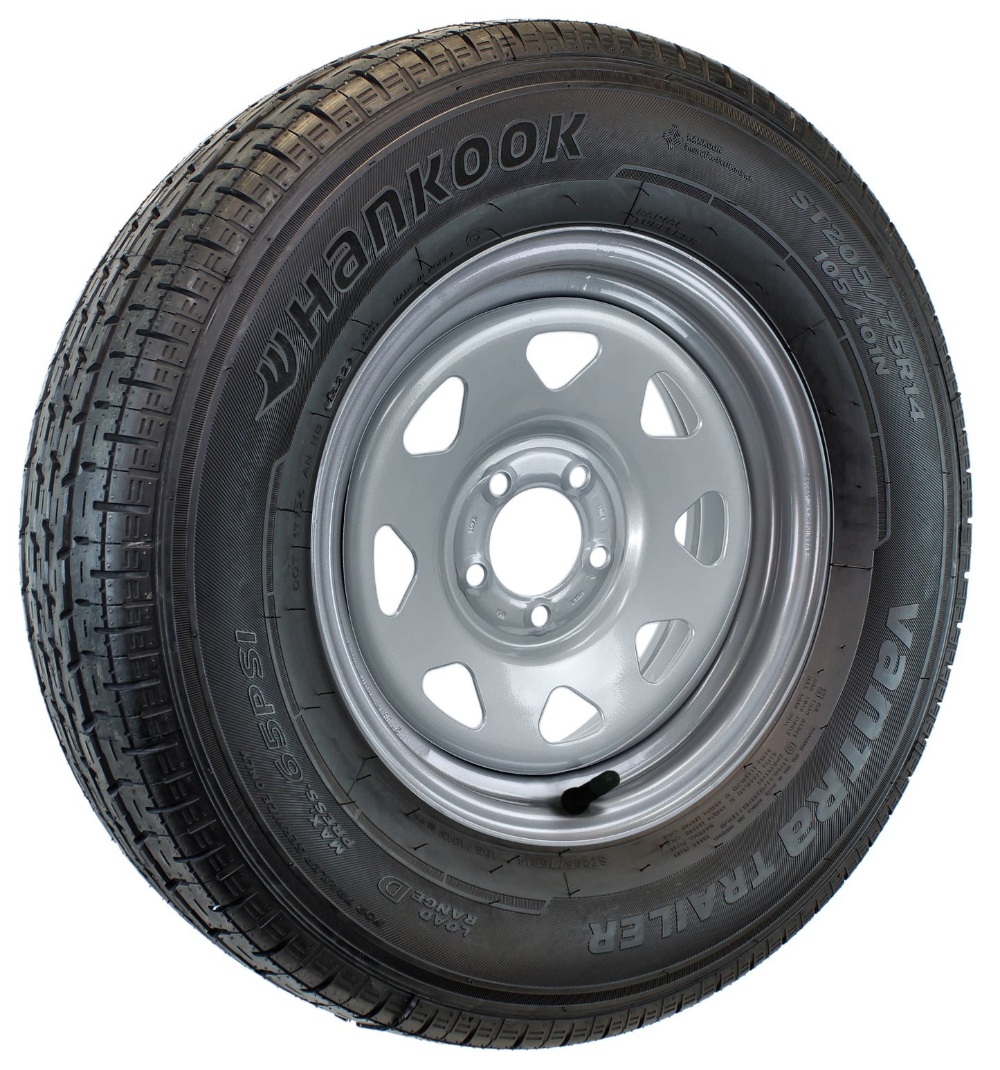 Hankook ST205/75R14 Trailer Tire On Silver Spoke eCustomrim 5 Lug Wheel LRD