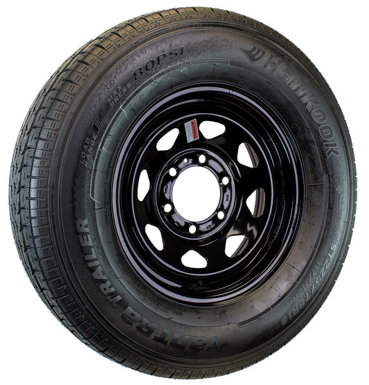 Hankook ST225/75R15 Trailer Tire On Black Spoke eCustomrim 6 Lug Wheel LRE
