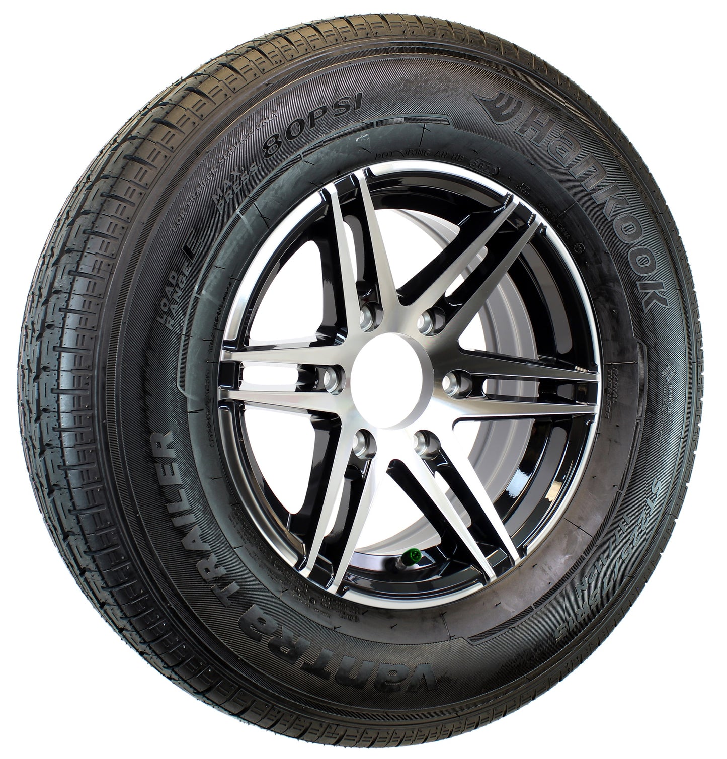 Hankook ST225/75R15 Trailer Tire On Black eCustomrim Aluminum 6 Lug Wheel LRE