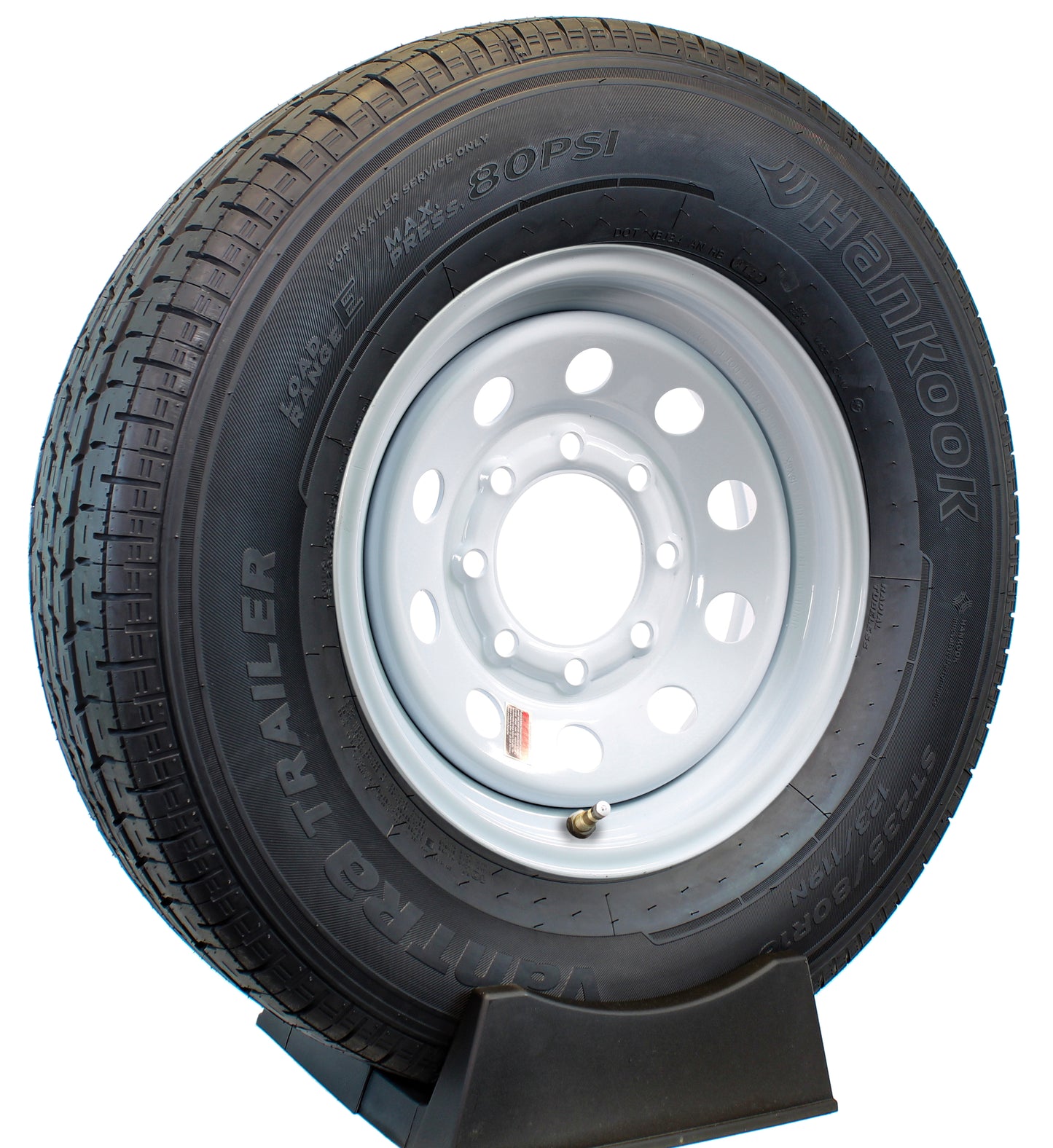 Hankook ST235/80R16 Trailer Tire On White Mod eCustomrim 8 Lug Wheel LRE
