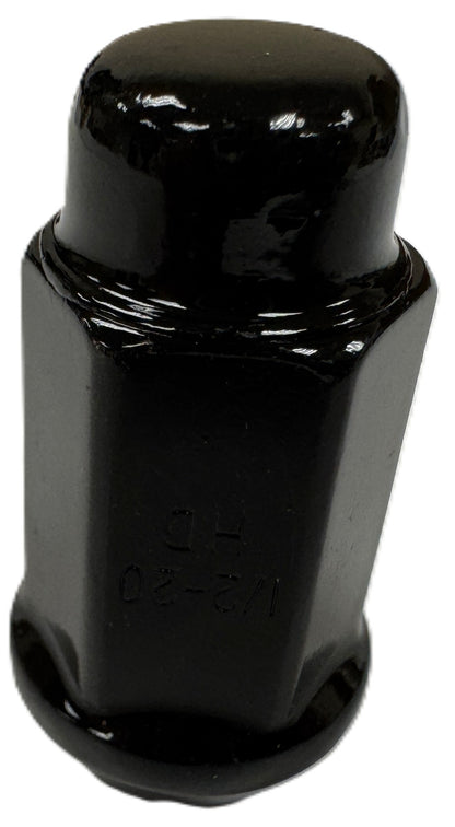 12-Pack Solid Black Lug Nuts 1/2-20 For Trailer Wheel Rim Acorn Bulge Style