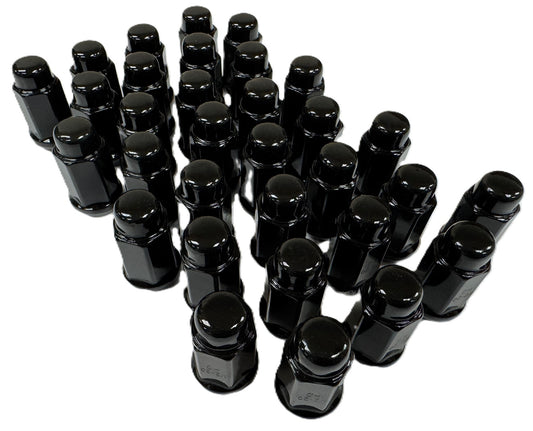 32-Pack Solid Black 1/2" Lug Nuts 1/2-20 For Trailer Wheel Rim Acorn Bulge Style