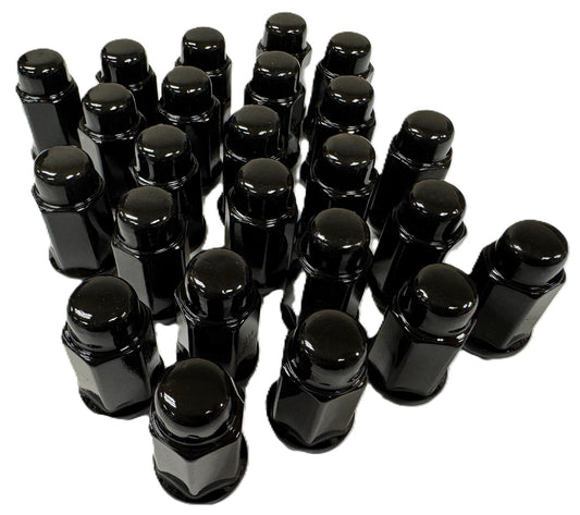 24-Pk Solid Black 1/2" Lug Nuts 1/2-20 For Trailer Wheel Rim Acorn Bulge Style