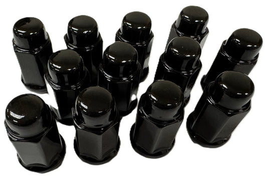 12-Pack Solid Black Lug Nuts 1/2-20 For Trailer Wheel Rim Acorn Bulge Style