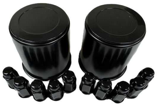 2 Trailer Wheel Lug and Cap Sets - Black Hub Cover 10 Lugs 3.19 Inch Center Rim