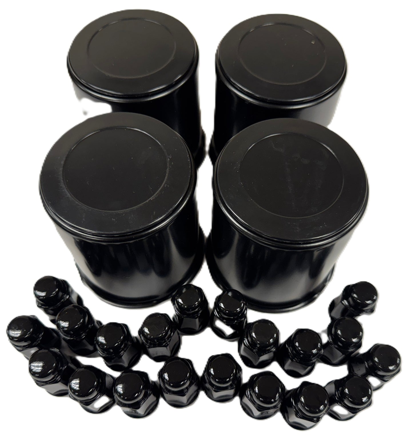 4 Trailer Wheel Lug and Cap Sets - Black Hub Cover 20 Lugs 3.19 Inch Center Rim