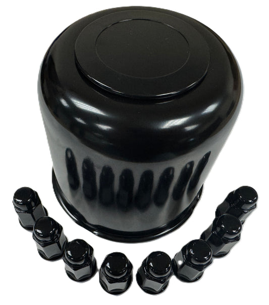 Trailer Wheel Lug and Cap Set Black Hub Cover 8 Painted Lugs 4.90 Inch Center