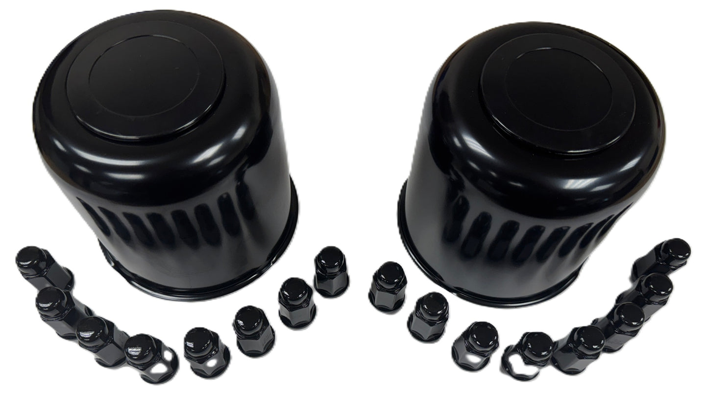 2 Trailer Wheel Lug and Cap Sets - Black Hub Cover 16 Painted Lugs 4.90" Center