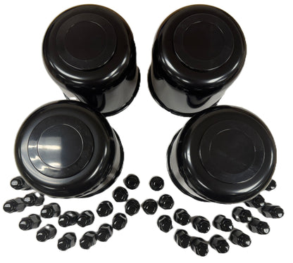 4 Trailer Wheel Lug and Cap Sets - Black Hub Cover 32 Painted Lugs 4.90" Center