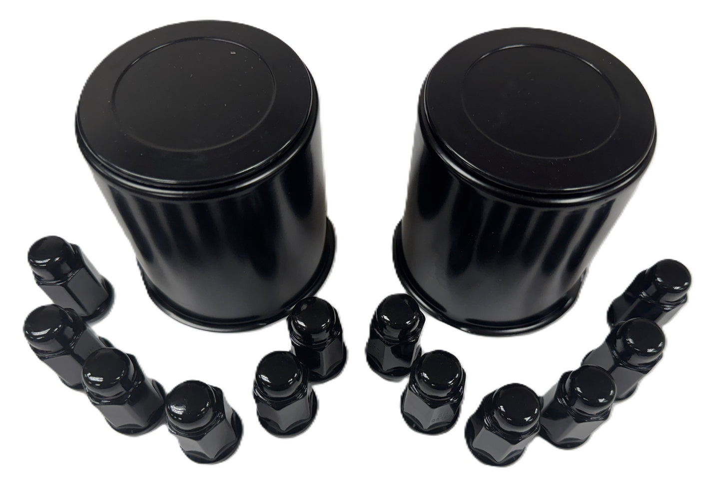 2 Trailer Wheel Lug and Cap Sets - Black Hub Cover 12 Painted Lugs 3.75" Center