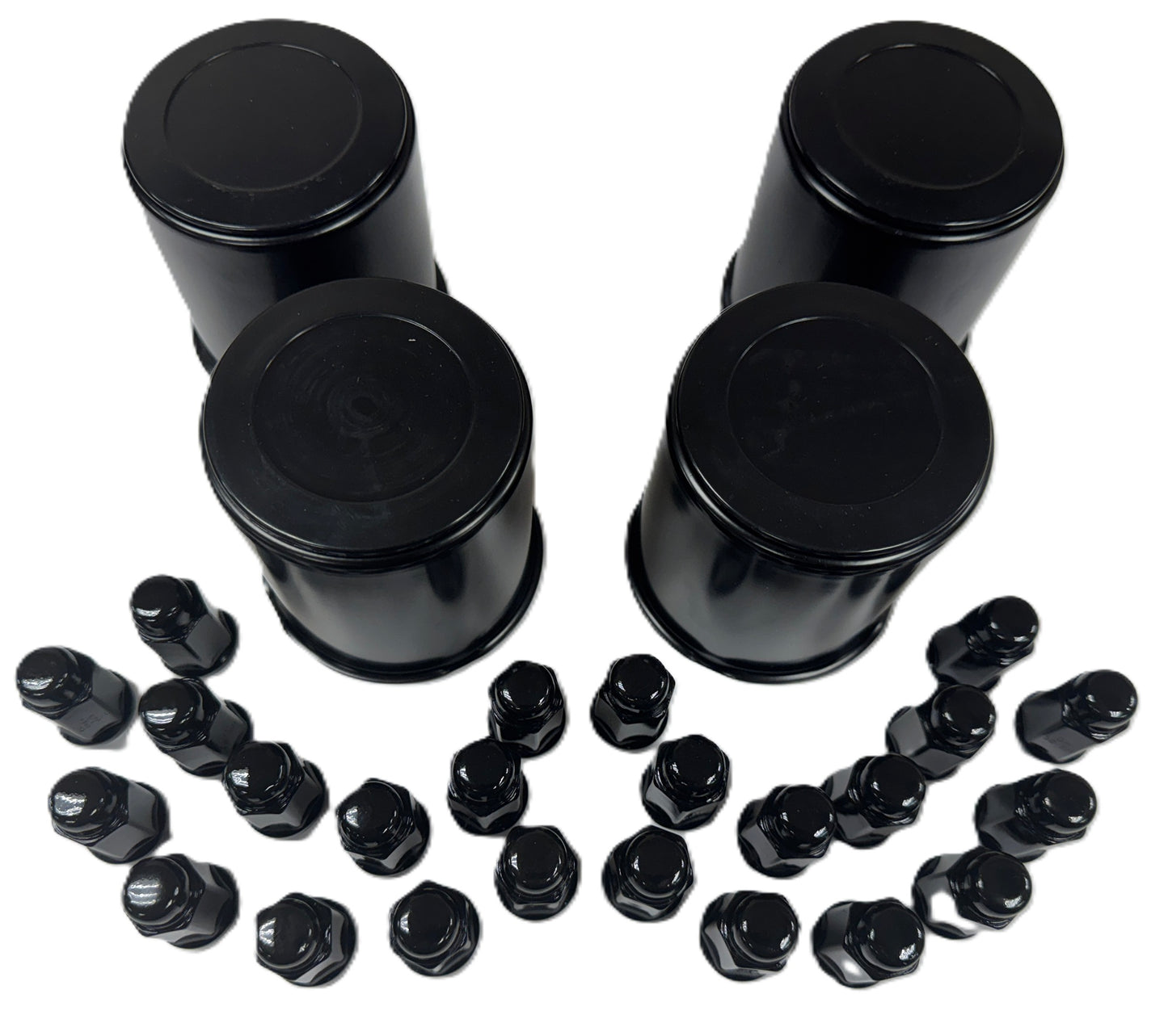 4 Trailer Wheel Lug and Cap Sets - Black Hub Cover 24 Painted Lugs 3.75" Center