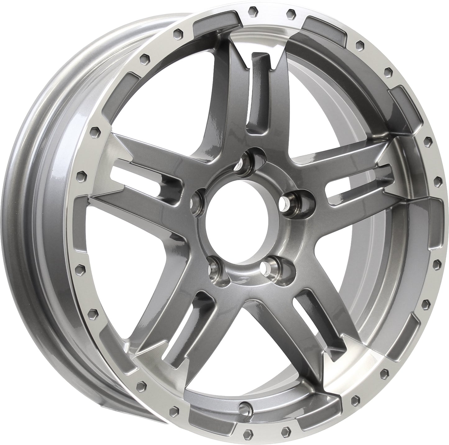 Aluminum Trailer Wheel 15X5 15 X 5 5 Lug 4.5 Center Turismo Gun Metal Rim