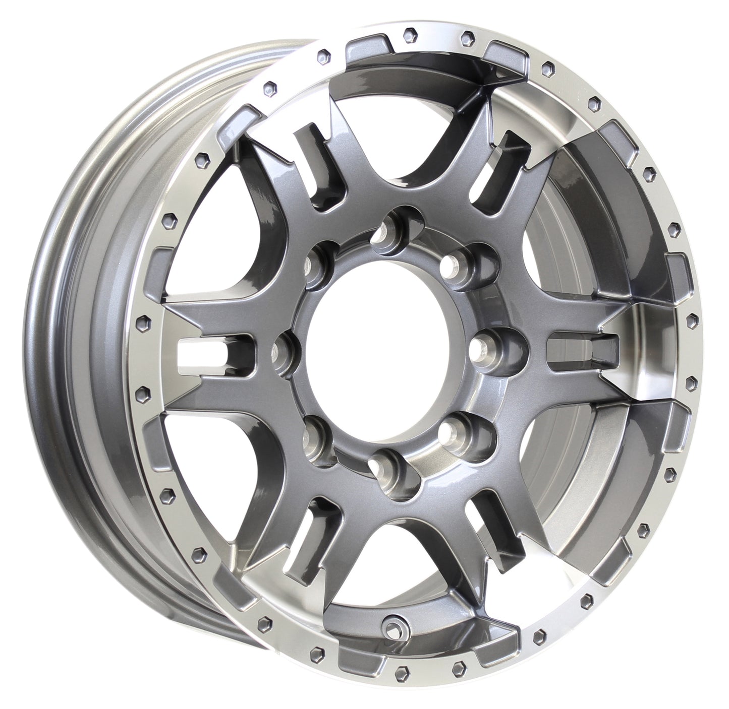 eCustomrim Aluminum Trailer Wheel 16X7 16 Inch Rim Gun Metal Machined 8 Lug