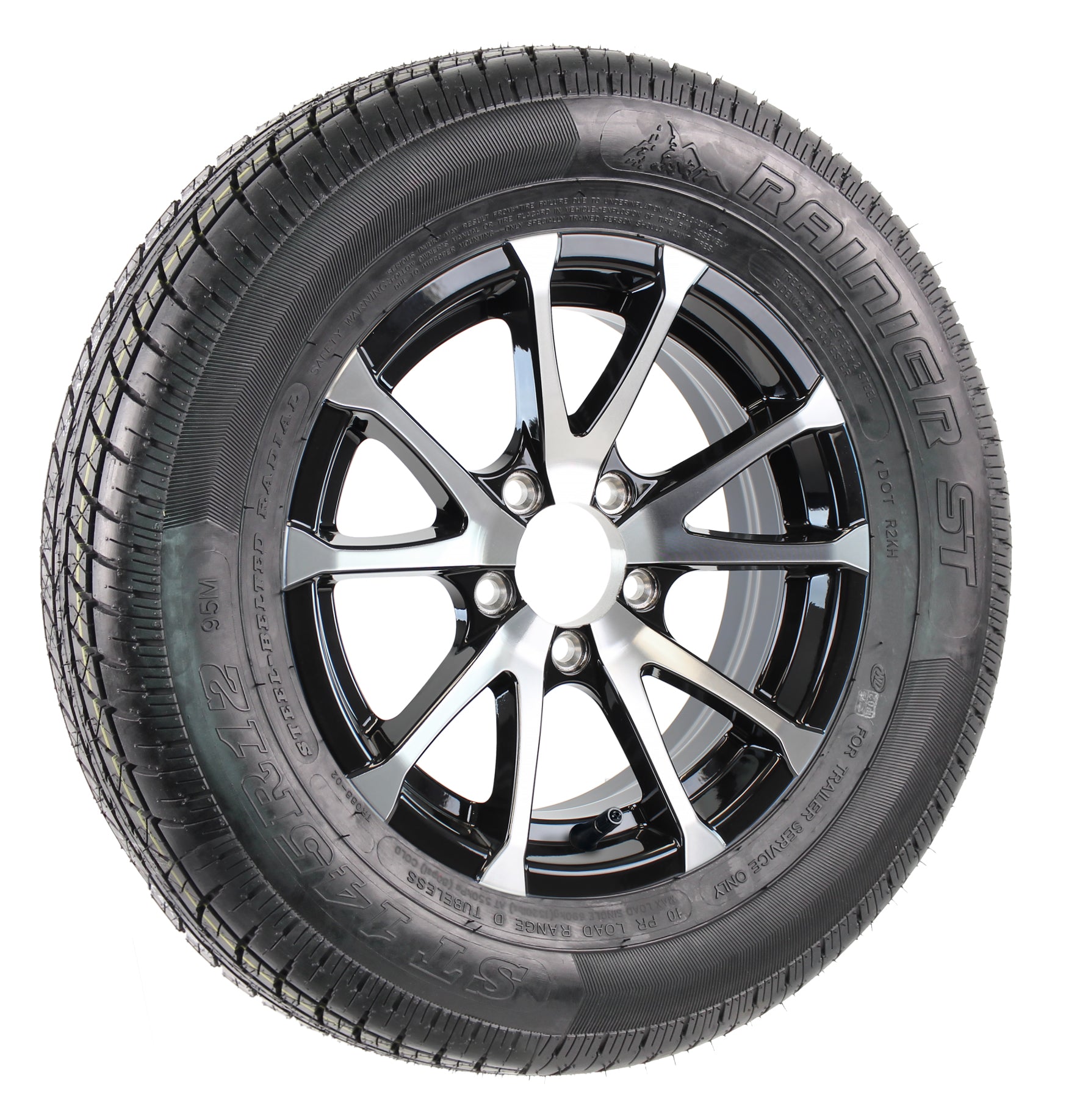 Aluminum 5 Lug Trailer Wheel on 145/R12 Radial Tire 12 Inch Black Rim ...