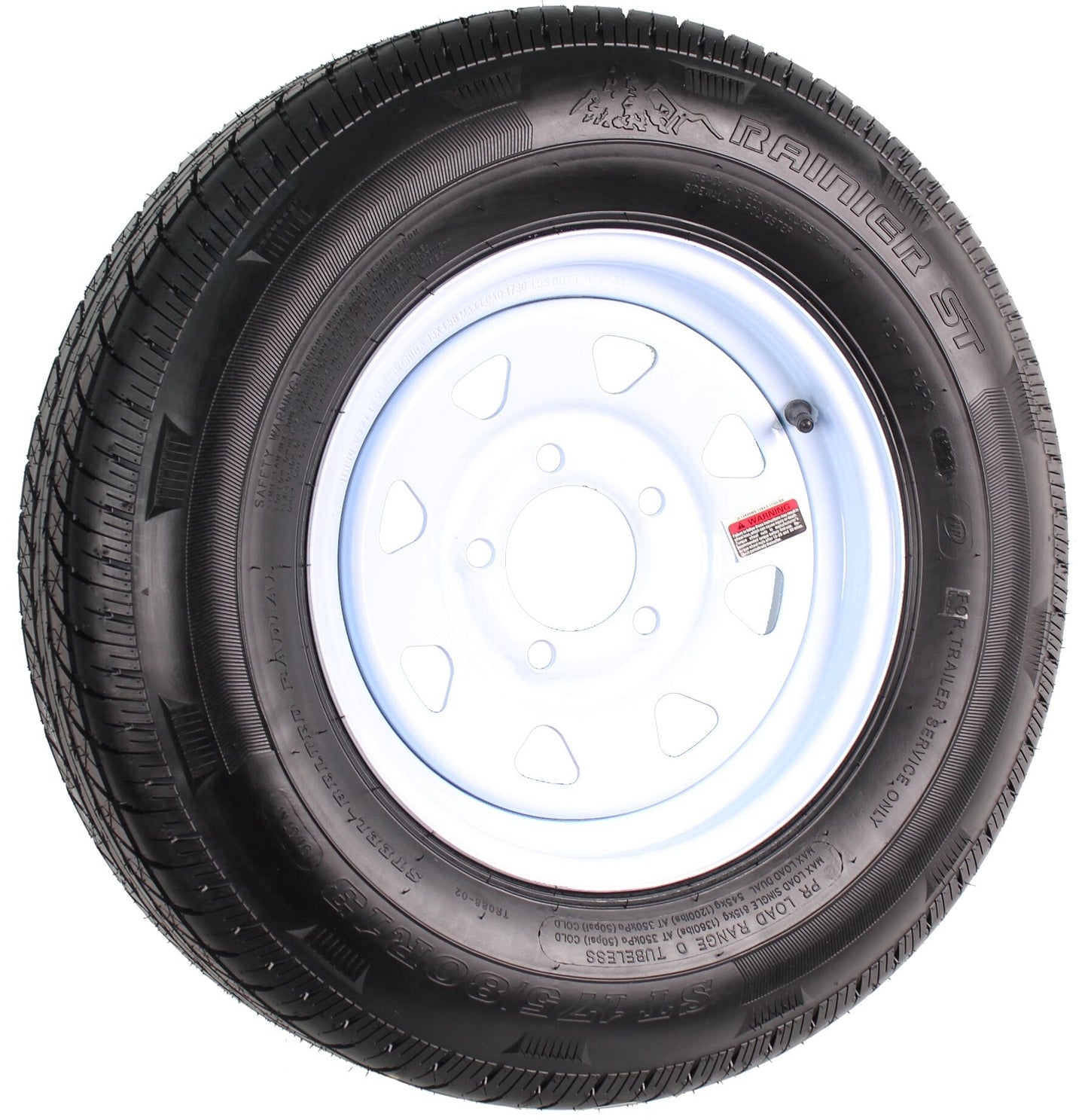 Radial Trailer Tire On Rim ST175/80R13 LRD 13" 5 Lug Spoke White Wheel