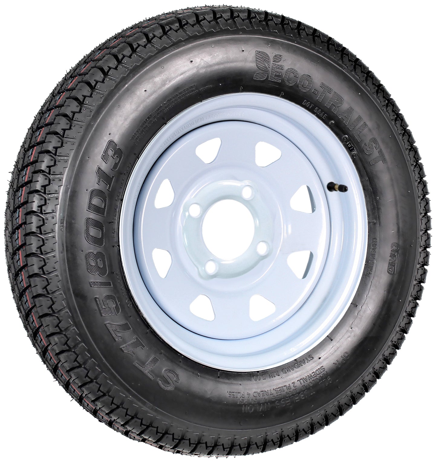 Trailer Tire On Rim ST175/80D13 175/80 D 13 Load C 4 Lug White Spoke Wheel