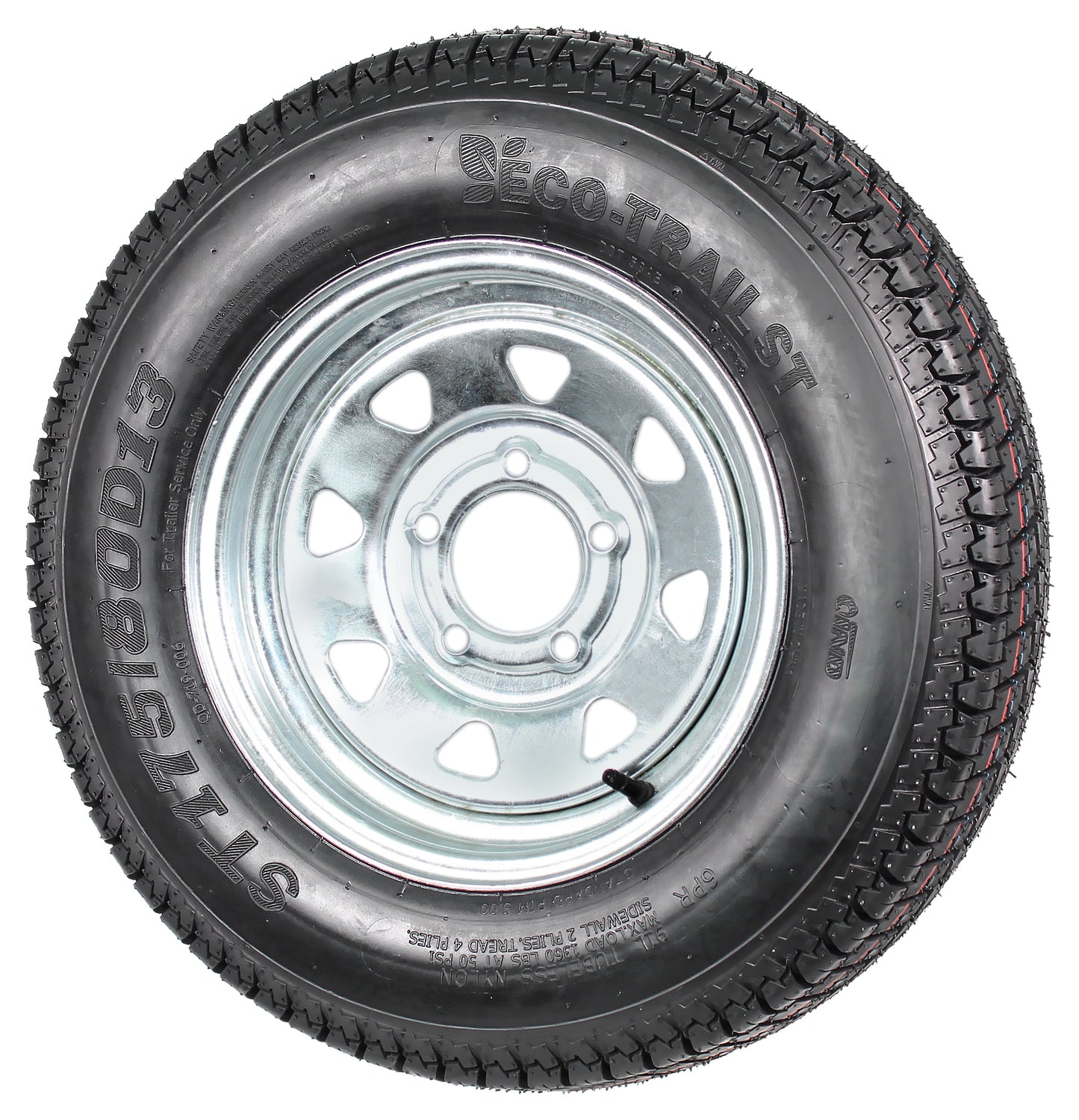 Eco Trailer Tire On Rim B78-13 D ST175/80D13 5 Lug Bolt Wheel Galvanized Spoke