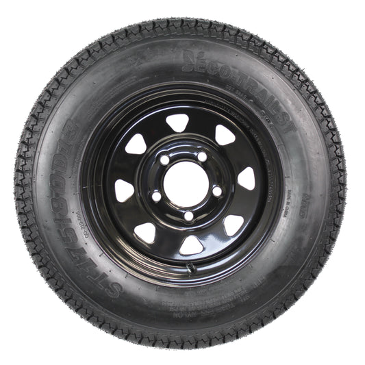 Trailer Tire and Black Spoke Wheel Rim ST175/80D13 C 175/80 13 in 5 Lug On 4.5