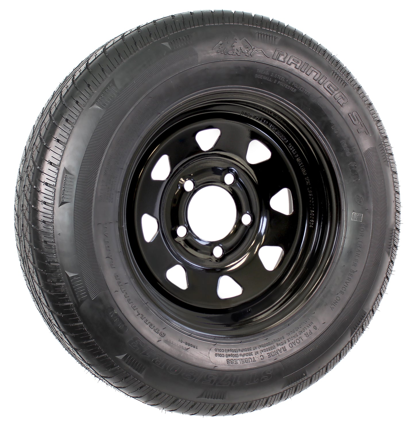 Trailer Tire and Rim ST175/80R13 175/80 R 13 D 13X4.5 5-4.5 Black Spoke Wheel