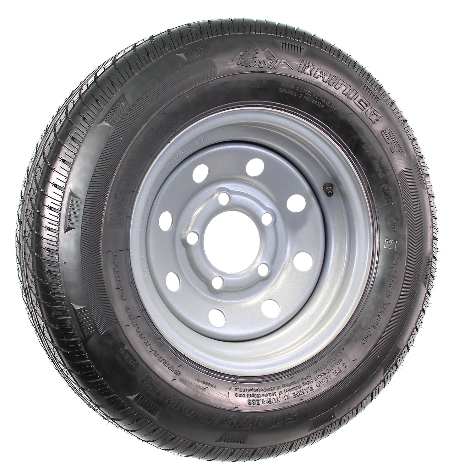 Radial Trailer Tire On Rim ST175/80R13 175/80 13 LRC 5 Lug Silver Modular Wheel