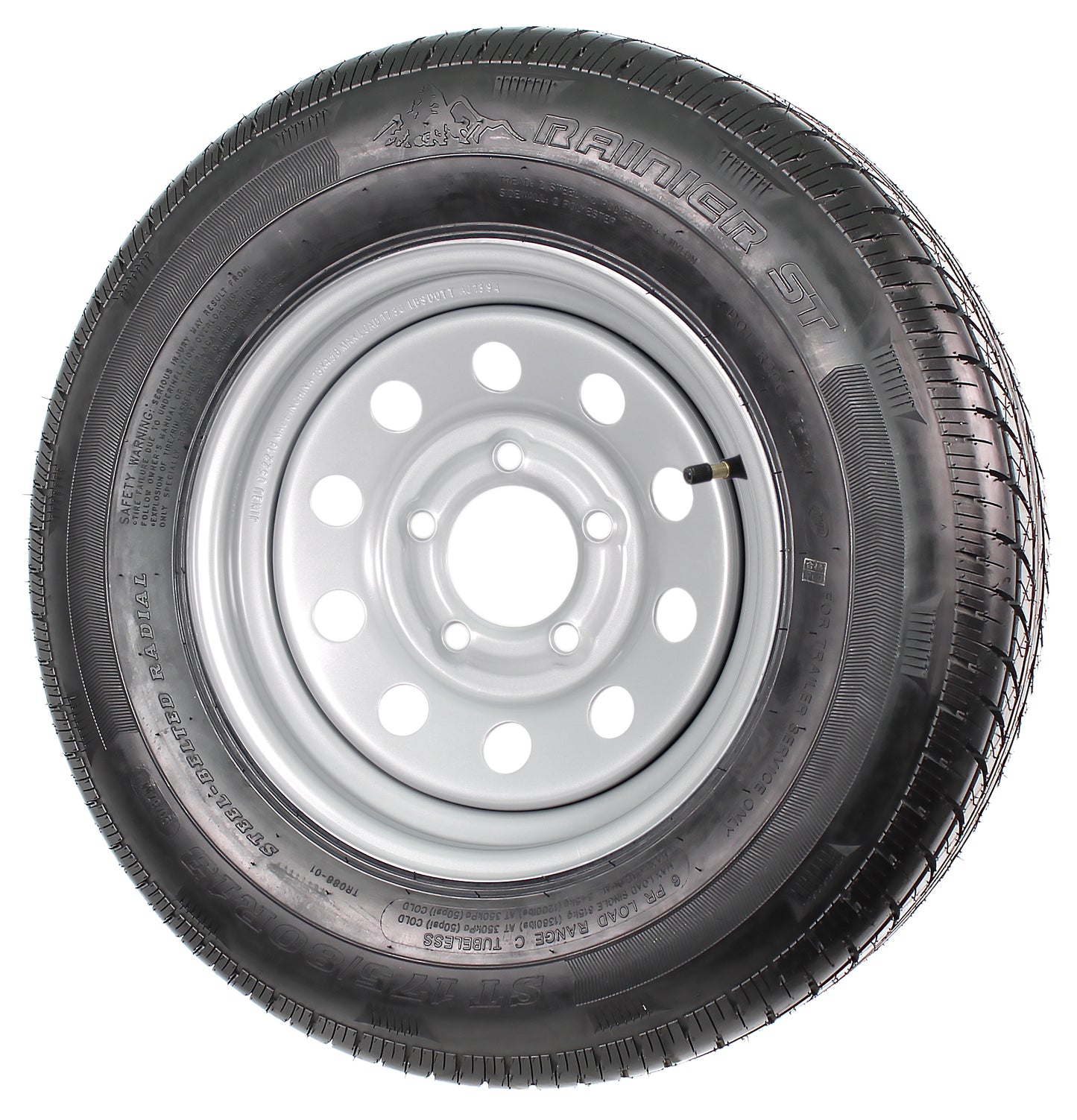 Radial Trailer Tire On Rim ST175/80R13 175/80 13 LRC 5 Lug Silver Modular Wheel