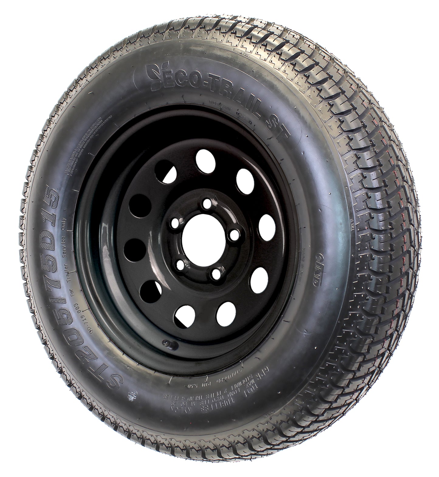 Trailer Tire On Black Wheel Modular Rim ST205/75D15 LRC 5 Lug On 4.5 15 x 5