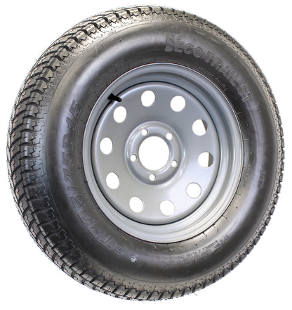 Trailer Tire On Rim ST205/75D15 F78-15 205/75-15 LRC 5 Lug Wheel Silver Mod