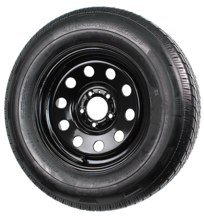 Radial Trailer Tire On Rim Rainier ST205/75R15 15X5 5-4.5 Black Modular Wheel