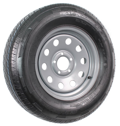 Radial Trailer Tire On Rim ST205/75R15 205/75-15 15 5 Lug Wheel Silver Modular
