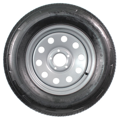 Radial Trailer Tire On Rim ST205/75R15 Load C 5 Lug Silver Modular Wheel