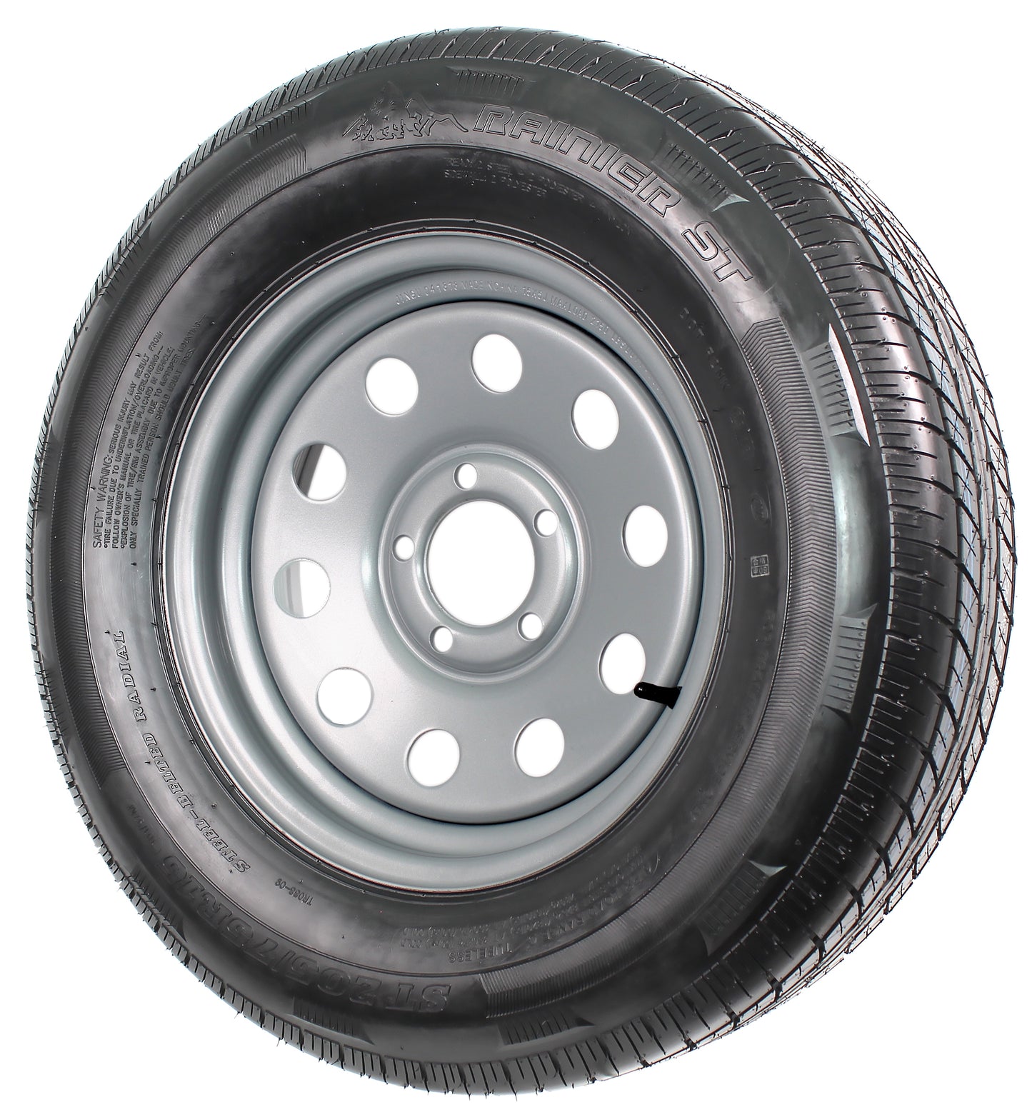 Radial Trailer Tire On Rim ST205/75R15 Load C 5 Lug Silver Modular Wheel