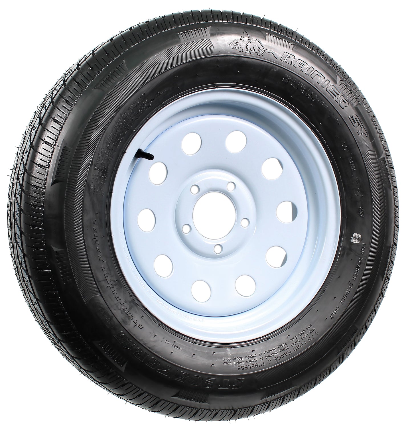 Radial Trailer Tire On Rim ST205/75R15 205/75-15 15 5 Lug Wheel White Modular