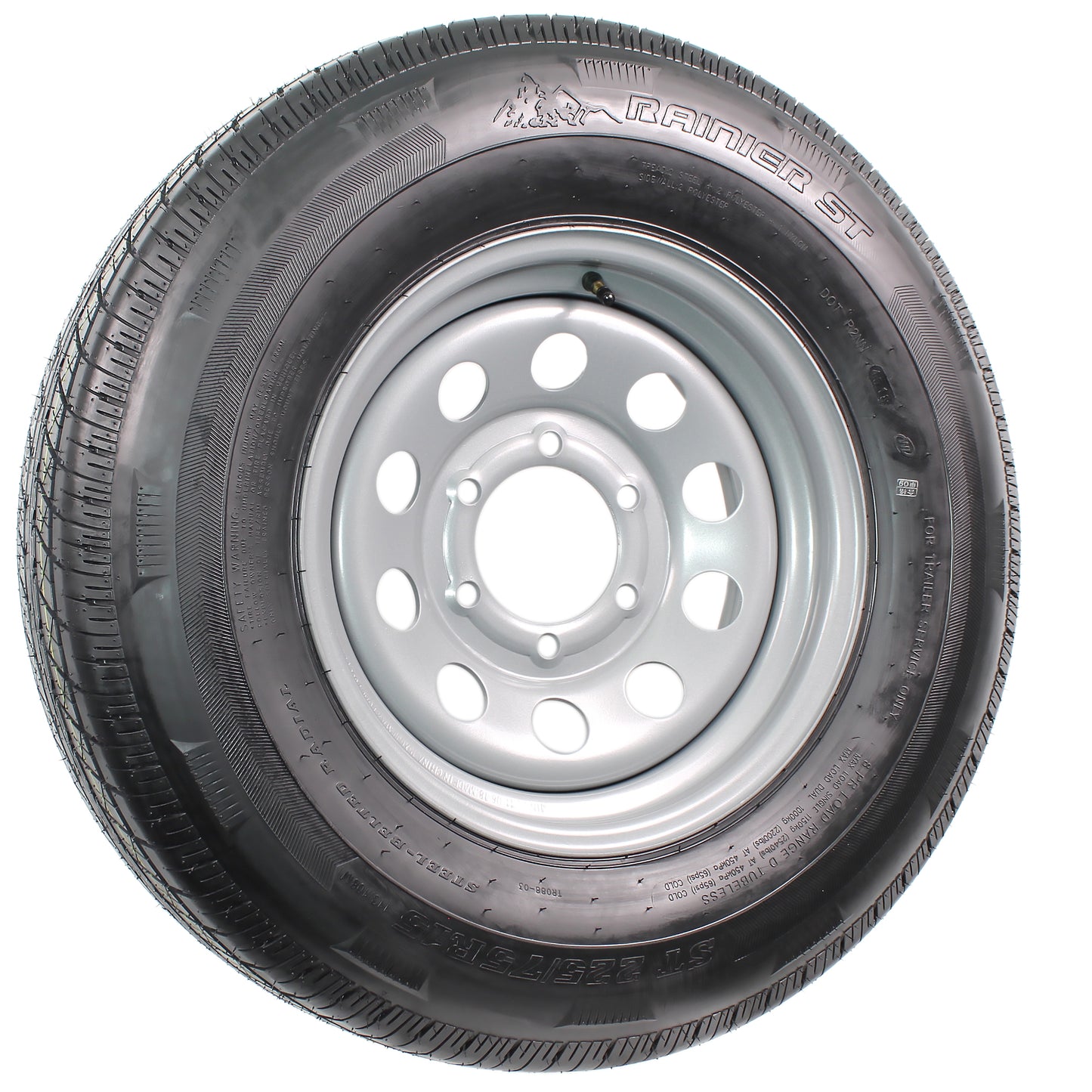 Radial Trailer Tire On Rim ST225/75R15 LRE 15" 6 Lug Modular Silver Wheel