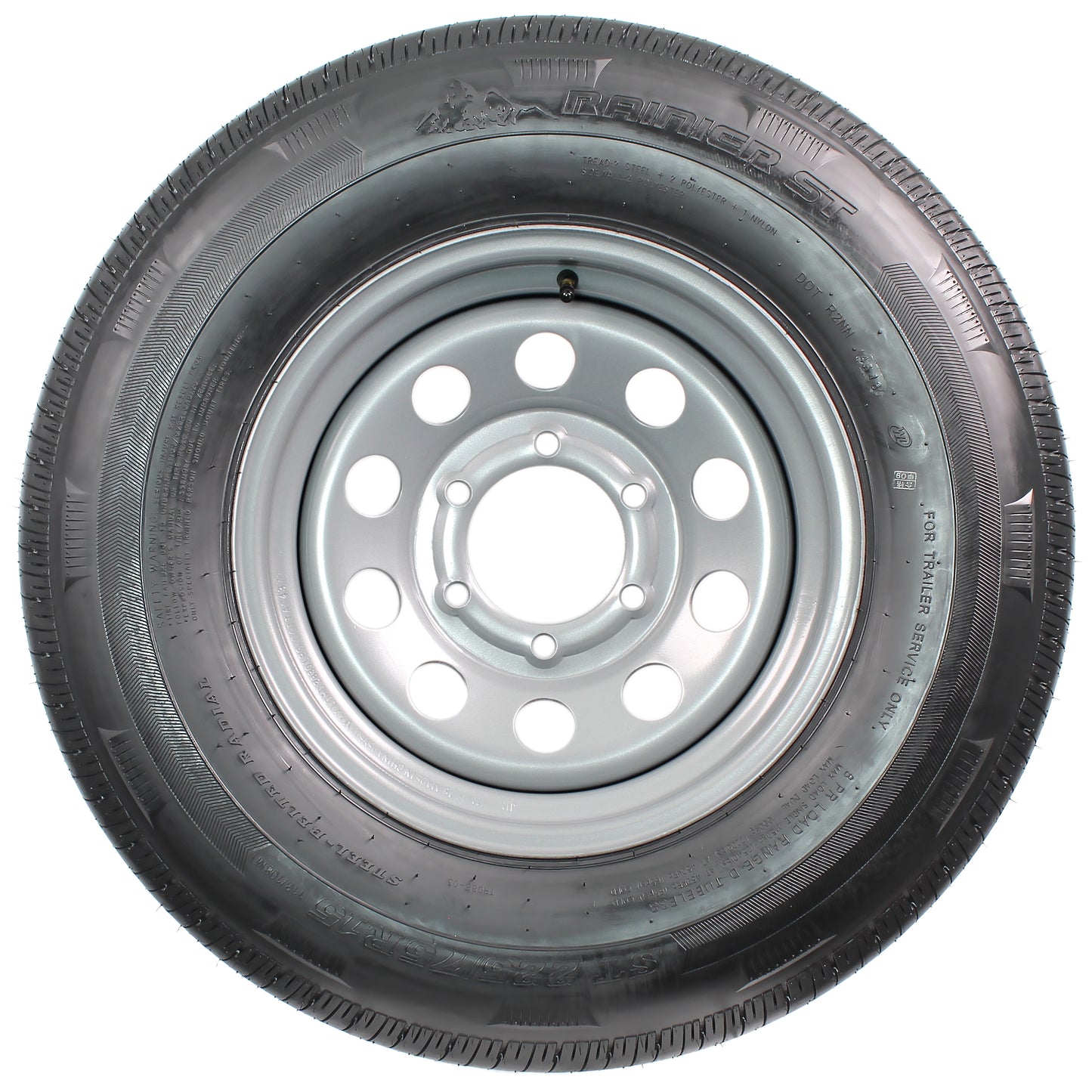 Radial Trailer Tire On Rim ST225/75R15 Load D 6 Lug Silver Modular Wheel