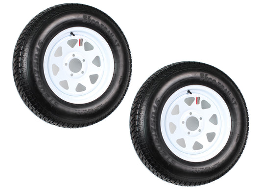 2-Pk Trailer Tire On Rim ST205/75D15 205/75 15 in. LRC 5 Hole White Spoke Wheel