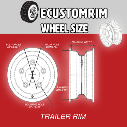 eCustomrim 18x9 Trailer Wheel Gloss Black Grey Ring Vision Rim 5 Lug 4.5 Center
